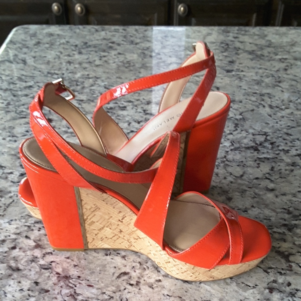 Patten Leather Cork Wedges 8.5